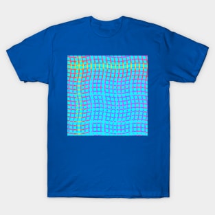 Wavy Plaid Rainbow on Cyan T-Shirt